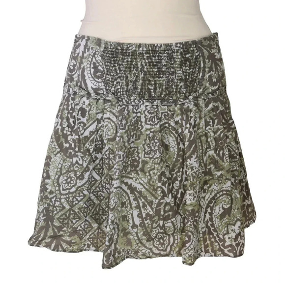 BANANA REPUBLIC || Y2K Mini Skirt Paisley Green Brown Size 6 - Picture 1 of 5